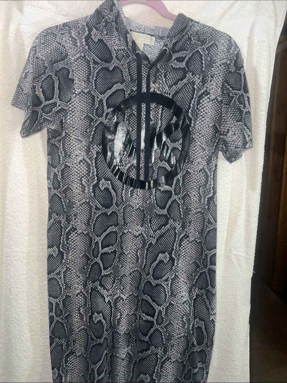 MICHAEL KORS  Women's Gray Snake Embossed Hoodie Dress